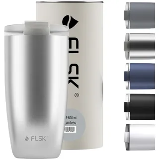 FLSK Tumbler – Premium coffee to go-Becher aus Edelstahl – 100 % auslaufsicher, BPA-frei & doppelwandig – hält 3 h heiß (stainless, 500 ml)