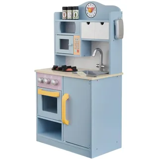 Teamson Kids Spielküche – Little Chef Florence Klassische Holz-Kinderküche mit Herd, Spüle, Ofen, Mikrowelle und Zubehör in Hellblau, Flieder und Pfirsich