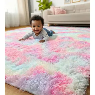 MARATIP Teppich Wohnzimmer 120x160 cm Regenbogen RugSchlafzimmer rutschfest Waschbarer Deko Jugendzimmer Kinderzimmer