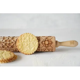 MoodForWood Nudelholz aus Holz, graviert, 43 cm mit Griffen, perfekt zum Backen - Azulejos-Muster