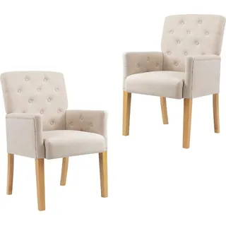 Esszimmersessel mit Armlehnen 2 Stk. Beige Stoff - Beige