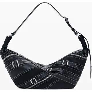 Stylische Damen Tasche Schwarz mit Fibonacci Muster & Schulterriemen - Schwarz