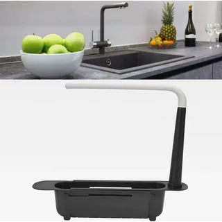 Teleskop-Spülregal für die Küche, Schwammhalter für die Küchenspüle, Erweiterbar für Schwammbürste, Seife, Geschirrtuch, Lappen, Mehrzweck-Aufbewahrungsregal für die (Schwarz) - Schwarz