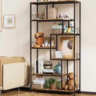 Bealife Bücherregal, 5-stöckiges Versetztes Bücherregal. Offenes Freistehendes Regal für Wohnzimmer, Industriedesign, 98 x 30 x 180 cm, Büro, Arbeitszimmer, Retro
