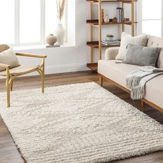 Livabliss Tuzla Shaggy Berber - Flauschiger groß für Wohnzimmer, Esszimmer, Schlafzimmer, Langflor Hochflor e flauschig - 160x220 cm, Wohnzimmer in Hellbeige und Weiß