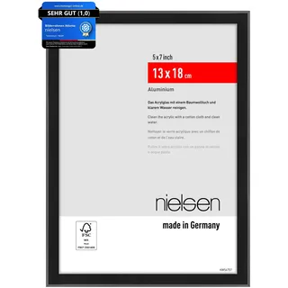 nielsen Bilderrahmen, 13 x 18 cm, Aluminium, Schwarz matt, Fotorahmen zum Auftstellen im Hoch- & Querformat, bruchsicheres Kunstglas, Atlanta