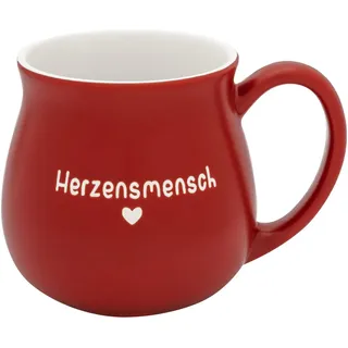 GRUSS & CO Tasse bauchig mit Gravur "Mensch" | Steinzeug, 41 cl, rot, Boden und innen Natur | Geschenk für Freunde, natürlich schön | 74636