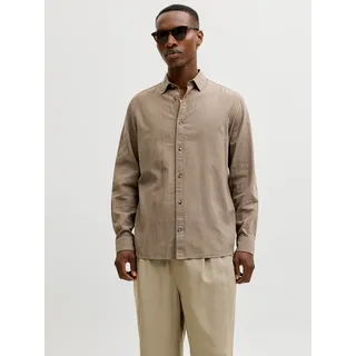 Langarmhemd JACK & JONES "JJESUMMER LINEN BLEND SHIRT L/S SN", Herren, Gr. L, N-Gr, falcon, Web, Obermaterial: 70% Baumwolle, 30% Leinen, unifarben, normal normal, Hemden Langarmhemd, Baumwollmischung, regular fit