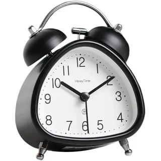 Wecker, Metall-Wecker mit Doppelglocke, lautloser nicht tickender Wecker, Retro-Vintage-Wecker für Schreibtisch, Tisch, Nachttisch mit Nachtlichtfunktion für Tiefschläfer (Schwarz)