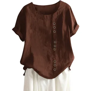 MeiLyviba Oberteile Leinenbluse Grosse Grössen Leinenoberteile Tshirt Kurzarm Übergröße Hemdbluse Leinen Bluse Damen Sommer T Shirt Pullover Tops Blumen Print Mode Lose Tunika Elegante Casual
