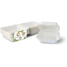 BIOZOYG Zuckerrohr Burger-Box mit Klapp-Deckel I 200 St. kompostierbare Imbiss-Verpackung aus Bagasse - biologisch abbaubar I Sandwich-Menü-Box quadratisch I To-Go-Box 22 x 18,5 x 7 cm 200 Stück