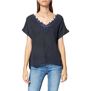 Bonateks, Geschnürtes Top Mit V-Ausschnitt Und Kurzen Ärmeln, 100% Leinen, De-Grösse:38, Us-Grösse:M, Oberteile, Marine - Hergestellt İn Italien