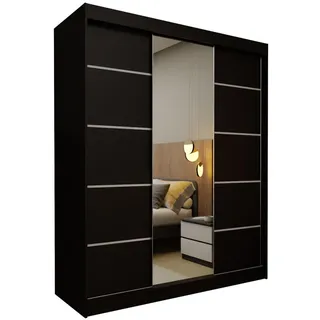 Masseno Schwebetürenschrank Mirella 180/216/61 cm 3-türig mit Spiegel Schwarz , Holzwerkstoff , 7 Fächer , Rechteckig , 180x216x61 cm , Schlafzimmer, Kleiderschränke, Schwebetürenschränke