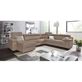 CALIA ITALIA Wohnlandschaft "CS Mambo, U-Form, Familiensofa, bequem und zeitlos" in Leder, inklusive Kopfteilverstellung, taupe