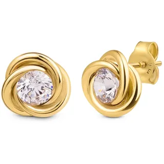 Amberta Echte Knoten Ohrringe für Damen aus 9K 14K Gold | Ohrstecker aus Massivem Gold im Keltischen Liebesknoten Design: Knoten Ohrstecker aus 9 Karat Echtgold