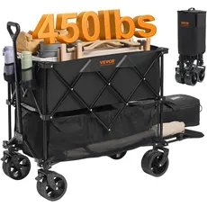 VEVOR Faltbarer Doppeldecker, 400 l zusammenklappbare Geländeräder, robuster Faltbarer Wagenwagen, 102 kg Tragkraft für Camping, Einkaufen, Garten, 132,1 cm extra Lange Verlängerung, schwarz, klein