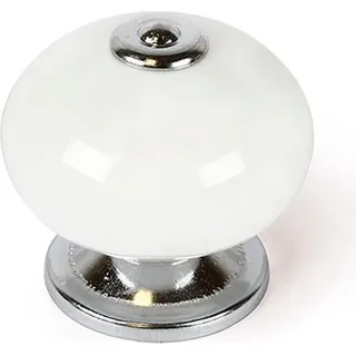 4 runde Knöpfe für Möbel aus weißem Porzellan, Mod. E517, Ø 40 mm. Rei - Weiß