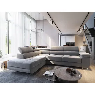 Masseno Ecksofa SELVA L-S mit Schlaffunktion L-Form, Sofa mit Bettkasten, Wohnzimmersofa, Couch, Soffa, Bettsofa, Couchgarnitur- Hellgrau, MONOLITH 84 - Hellgrau
