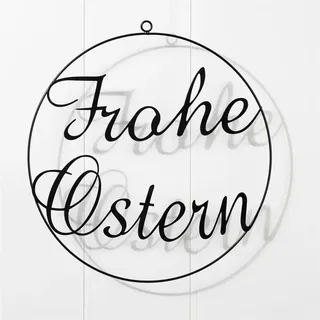 Bambelaa! Osterdeko zum Aufhängen Groß Schwarz Fenster Osterdekoration Innen Modern Frohe Oster Fensterdeko Hängedekoration Frühling Hängend Wanddeko Metall Wohnzimmer Hängering Metallbilder Ø ca 30cm