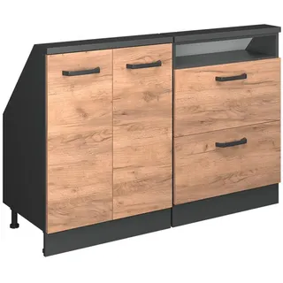 Vicco Küchenschrank FÜR Dachschrägen R-Line Goldkraft Eiche 120 cm 2er Set , Honigeiche, Anthrazit , Holzwerkstoff , Rechteckig , 120x81.6x46 cm , Küchen, Küchenmöbel, Küchenschränke, Küchenunterschränke