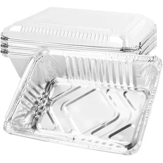 FUNSUEI 125 Stk 21,5 x 16 x 5 cm Alu Grillschalen Aluminiumfolie Schale mit Transparent Dekel, 1000 ml Grill Aluschalen Alu Tropfschalen Schale für Lebensmittel, Backen, Grillen