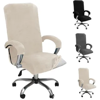 Bocguy Bürostuhl Bezug - Elastischer Samt Überzug, Samtplüsch Bürostuhl Bezug mit Armlehne für Gaming Stuhl, Drehstuhl & Bürosessel - Stretch Stuhlhussen Abnehmbar, Maschinenwaschbar (XL, Beige)