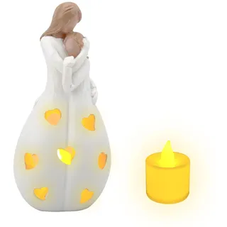 Kerzenhalter Mutter und Tochter, Mama Kerzenständer Geschenke mit flackernder LED-Kerze, Statue lange Lebensdauer, Dekoration