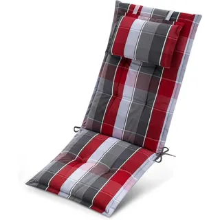 Beautissu Premium Hochlehnerauflage 120x50x7cm Grau-Rot-Hellblau-Kariert