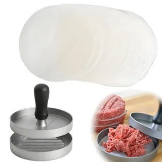 ZXNJA Burgerpresse Mit 100 Blatt Backpapier,Hamburgerpresse Set Aus Aluguss | Patty Presse Mit Abs-Griff,Burger Patty Presse,Für Leckere Hamburger, Patties, Bbq, Burger Presse Mit Antihaftbeschichtung