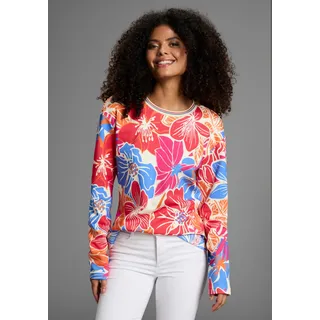Sweater LAURA SCOTT, Damen, Gr. 40/42, bunt (multicolor), angeraute Sweatware, Obermaterial: 70% Baumwolle, 30% Polyester. Bündchen: 100% Polyester, bedruckt, Basic hüftlang, Rundhals, Sweatshirts Sweater, Auffälliger Multicolor-Blumenprint auf weichem Sweatstoff