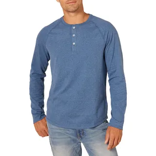 Amazon Essentials Herren Langärmeliges Henley-Shirt, Schmale Passform, Blau Heide, L