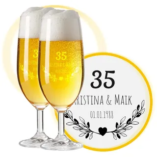 LEONARDO Bierglas Daily Biertulpe mit Gravur, personalisiert mit Namen und Wunschtext, Geschenk zum 35. Hochzeitstag Leinwandhochzeit Korallenhochzeit, Jahrestag für Ehepaar