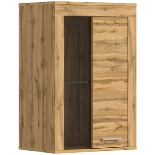 xonox.home Wohnzimmer Jam Vitrine Glasvitrine Dekoschrank Glas-Kommode Stauraumschrank Hängevitrine Standvitrine in Wotan Eiche Nb., ca.60x86x35 cm