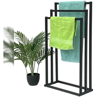 DanDiBo Ambiente DanDiBo Handtuchhalter Stehend Schwarz Matt Metall KW449 3-armig Badetuchhalter mit 3 Handtuchstangen Badezimmer Badezimmermöbel Modern