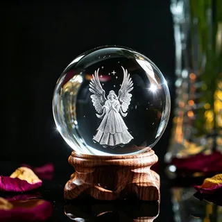 60mm 3D Engel Kristallkugel Schutzangel Figur Kristall Briefbeschwerer | Kristall Engel Dekorative Kugeln mit Stand Glaskugel Exklusiv Glasgeschenk für Büro Zuhause Guardian Angel Crystal Ball Gift