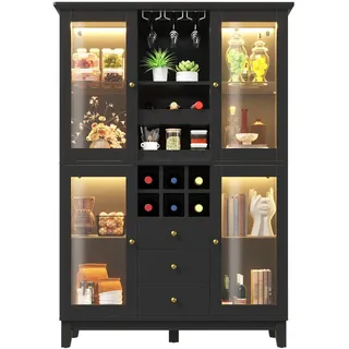 Flieks Weinschrank LED App 180.5x120x40Cm Glas Flaschenhalter , Schwarz , Holzwerkstoff , 120x180.5x40 cm , Weinregale