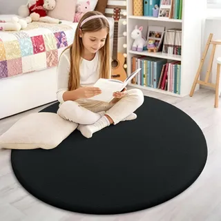Homaxy Moderner Teppich Wohnzimmer 120x120 cm Rund Kuscheliger Flauschig Weich waschbar Teppiche Anti-Rutsch Unterseite Kurzflor Matte fürs Flur, Kinderzimmer, Schlafzimmer, Schwarz