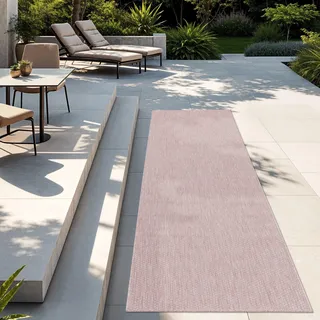 TT Home Teppich Für Outdoor Wetterfest Küchenteppich Balkon Terrasse Unifarbenes Design Modern Größe 60x100 cm - Rosa