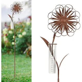 Regenmesser mit Erdspieß - Sonnenblumenförmiger Gartenstecker und Messgerät für Niederschlagsmessung - Elegante Gartendekoration für Balkon und Terrasse