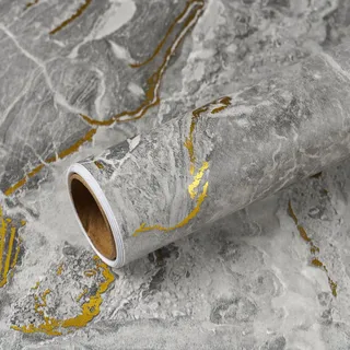 VEELIKE Klebefolie Marmoroptik Grau Gold Matt 60 cm × 300 cm Selbstklebende Tapete Marmoroptik Arbeitsplatte Folie Küche Möbelfolie Marmor Tapete Badezimmer Küchenfolie Rückwand Abwaschbare