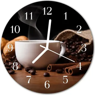 Glasuhr Wanduhr Küchenuhr Echt-Glas 30fi cm Kaffee braun - Braun