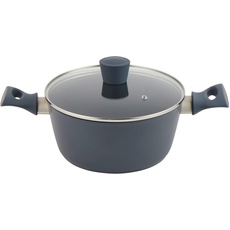 Salter BW12270EU7 Marino 24 cm Nicht-Stick Topf – Induktionsgeeignet, PFOA-frei, kein Öl benötigt, Soft-Touch-Griffe, geschmiedetes Aluminium, Glastopfdeckel und Dampfaustritt, Blaugrau