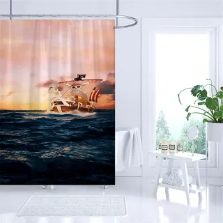 Anime One Piece Luffy Zoro Duschvorhänge Nami Badezimmer Shower Curtain mit 12 Ringen - One Piece 07 - 180 x 180cm