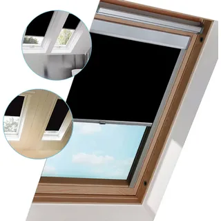 Jiubiaz Verdunkelungsrollo Dachfensterrollo Dachfenster Sonnenschutz 100% Verdunkelung Thermorollo Fenstersysteme Dachfenster M08 für Velux - Schwarz