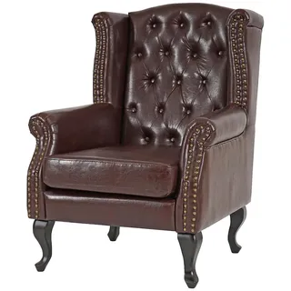 Mendler Sessel Relaxsessel Clubsessel Ohrensessel Chesterfield, Kunstleder ~ antik-braun ohne Ottomane