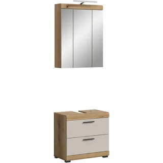 xonox.home – Badkombination Scout 60x191x34 cm in Evoak Oak und Kaschmir Nachbildung matt – Funktionale Badmöbel-Kombination – schlank, modern & optimal für kleinere Räume