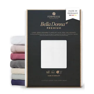 Bella Donna Premium feines Luxus-Jersey-Spannbettlaken: seidig&weich, glatt | FORMESSE Farbe Weiss; 180x190-200x220cm, bis 30cm; 97% Baumwollzwirn, 3% Elastan; Aloe vera, Arganöl, merzerisiert