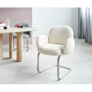 Freischwinger Nube-Flex mit Armlehnen Bouclé Weiß Freischwinger flach Edelstahl Taschenfederkern