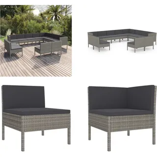 vidaXL 12 tlg. Garten Lounge Set mit Auflagen Poly Rattan Grau - Garten-Sofagarnitur - Garten-Sofagarnituren - Gartensofa-Set - Gartensofa-Sets - Grau