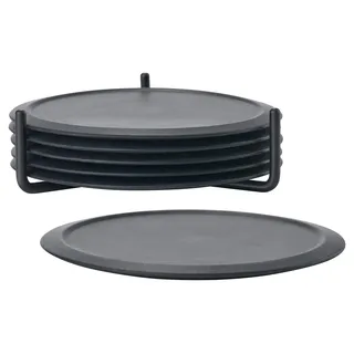 ZONE Denmark Glasuntersetzer aus Silikon, Untersetzer für Gläser, Tassen, Cocktailgläser, Durchm. 10 cm, Höhe 3,1 cm, 6 Stück, inkl. Halter, Schwarz